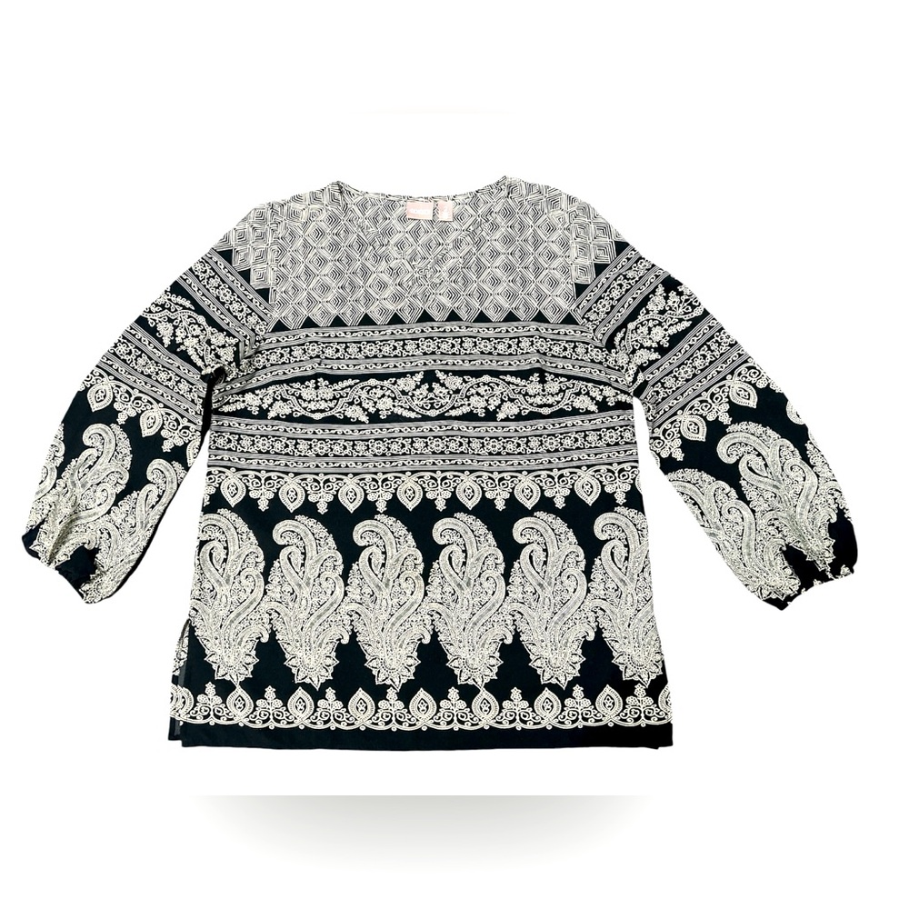 Chico’s Black Printed Tunic XL (size 2)